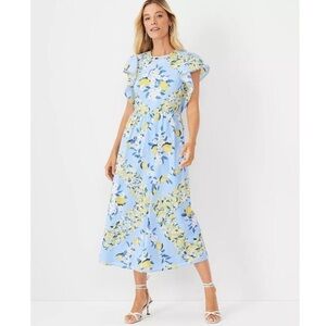 Ann Taylor Blue and Yellow Floral Midi Dress